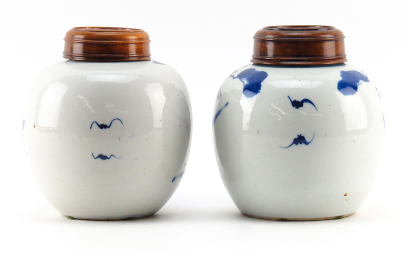 Pair of Chinese Blue and White Porcelain Covered Ginger Jars
