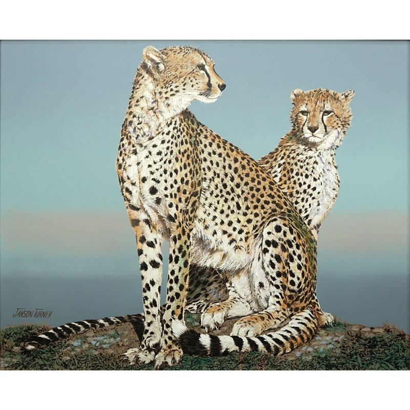 Janson Turner, American (20th Century) Oil on Canvas "Two Cheetahs" Signed Lower Left