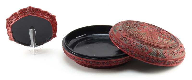 Grouping of Two (2) Chinese Lacquered Cinnabar Tabletop Items