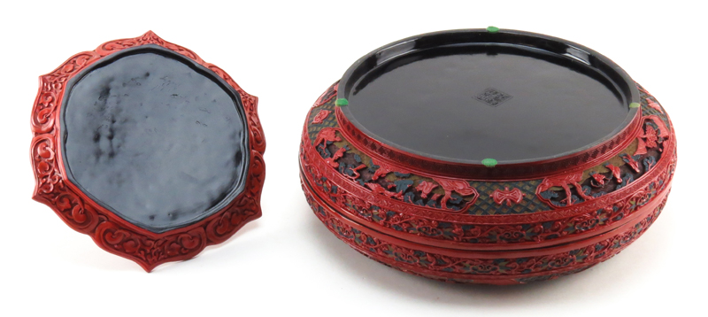 Grouping of Two (2) Chinese Lacquered Cinnabar Tabletop Items