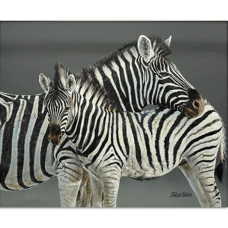 Janson Turner, American (20th Century) Oil on Canvas "Two Zebras" Signed Lower Right
