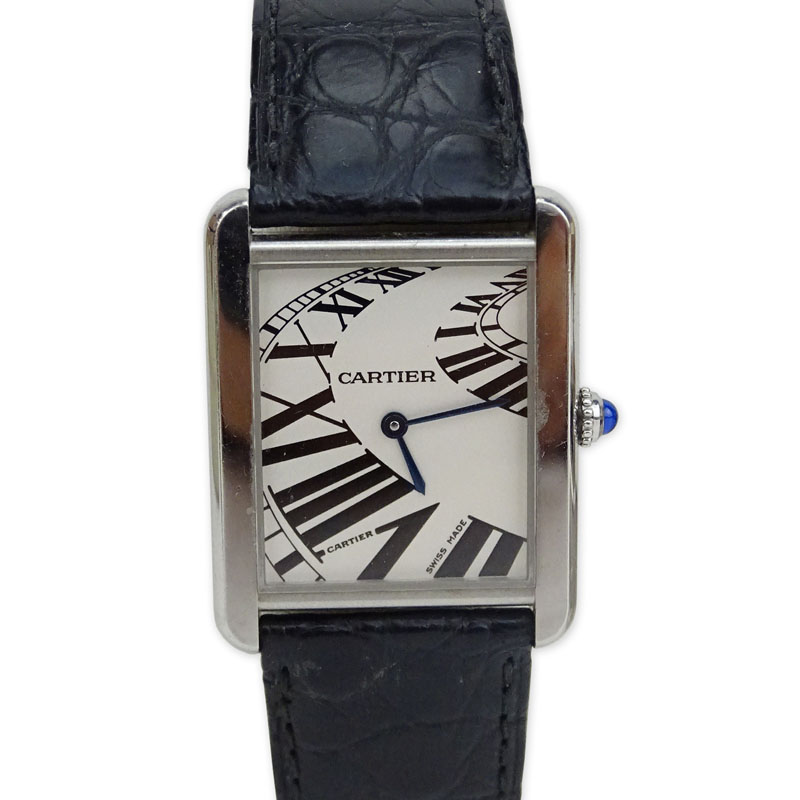 Lady's Cartier Tank Solo 3169 Stainless Steel Quartz Movement Watch with Crocodile Strap