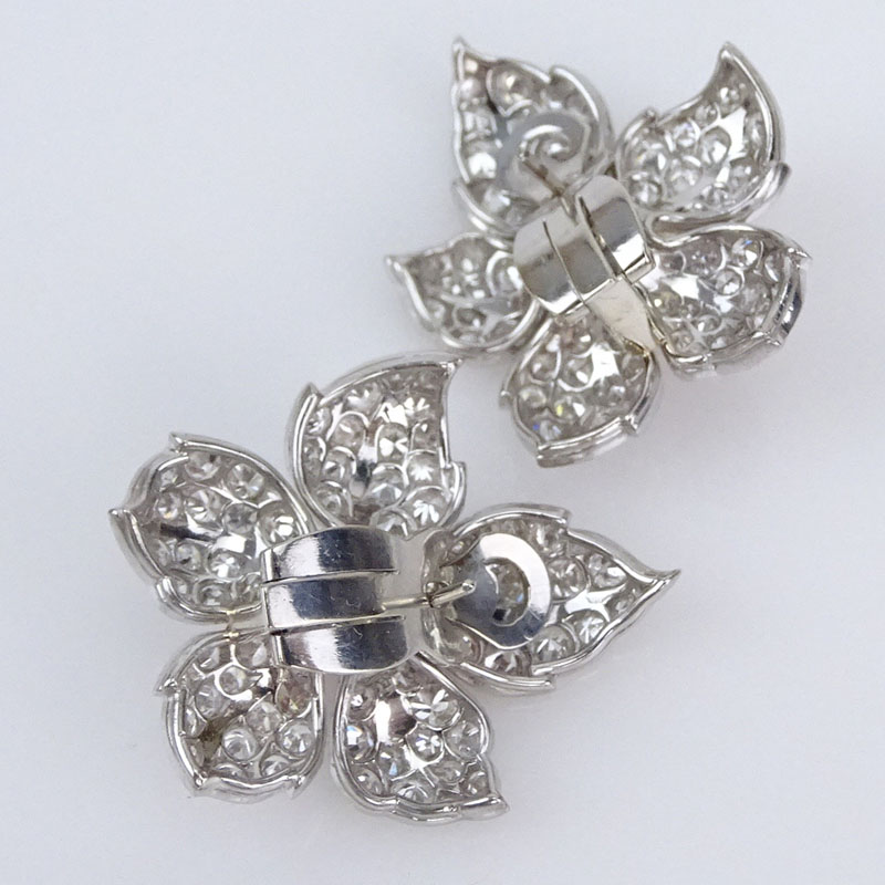 4.43 Carat Conch Pearl and 6.25 Carat European Cut Diamond and Platinum Earrings.