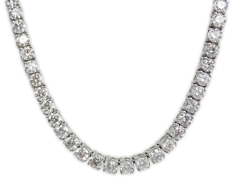 30.0 Carat Graduated Round Brilliant Cut Diamond and Platinum Necklace.