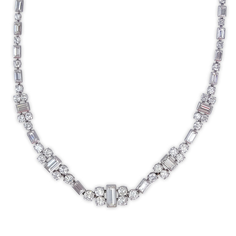 Approx. 27.0 Carat Diamond and Platinum Necklace set with Approx. 14.0 Carat Emerald Cut and Elongated Emerald Cut Diamonds and 13.0 Carat Round Brilliant Cut Diamonds.