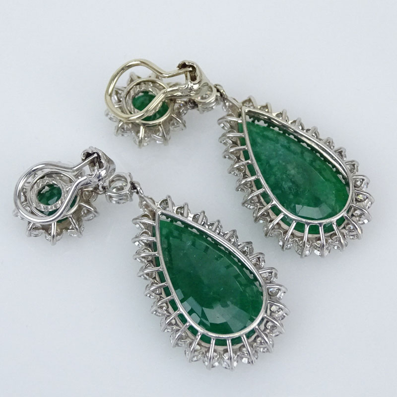 48.17 Carat Emerald, 10.50 Carat Diamond and 14 Karat White Gold Ring and Pendant Earring Suite. 