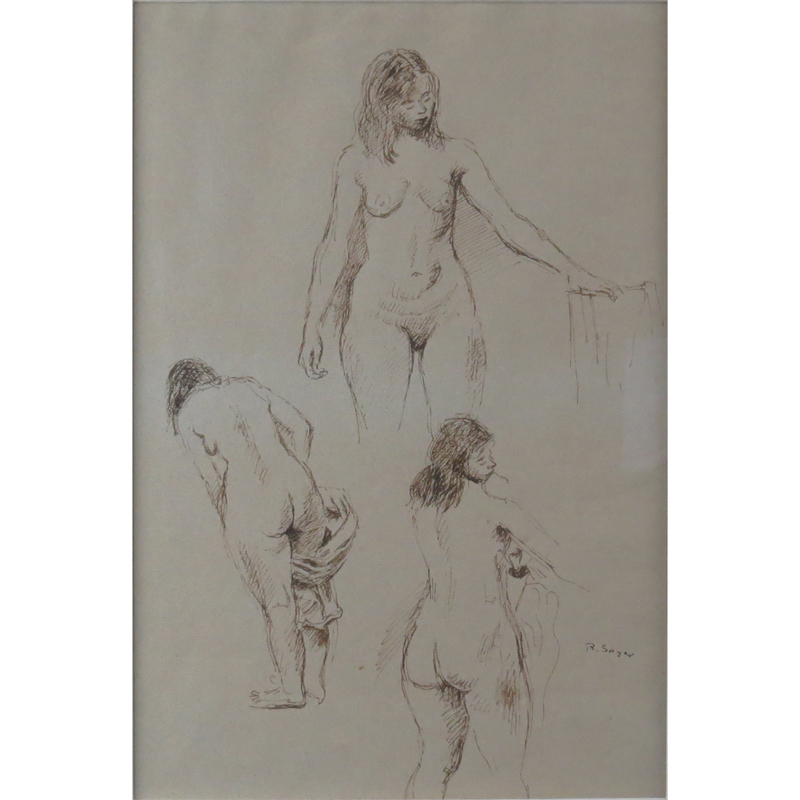 Raphael Soyer, American (1899-1987) Ink on paper "Nude Study" 