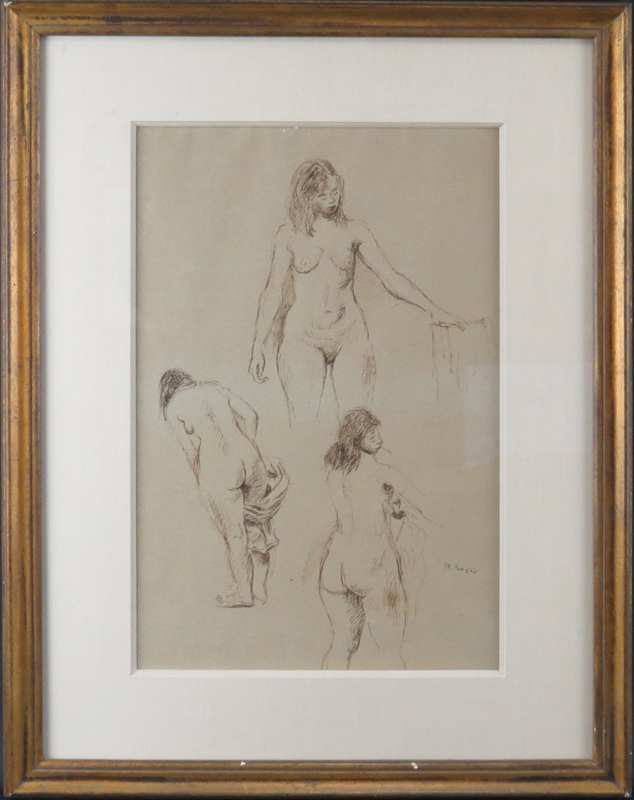 Raphael Soyer, American (1899-1987) Ink on paper "Nude Study" 