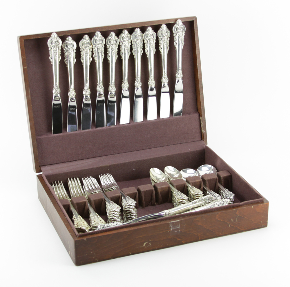 Ninety (90) Piece Wallace "Grand Baroque" Sterling Silver Flatware Set