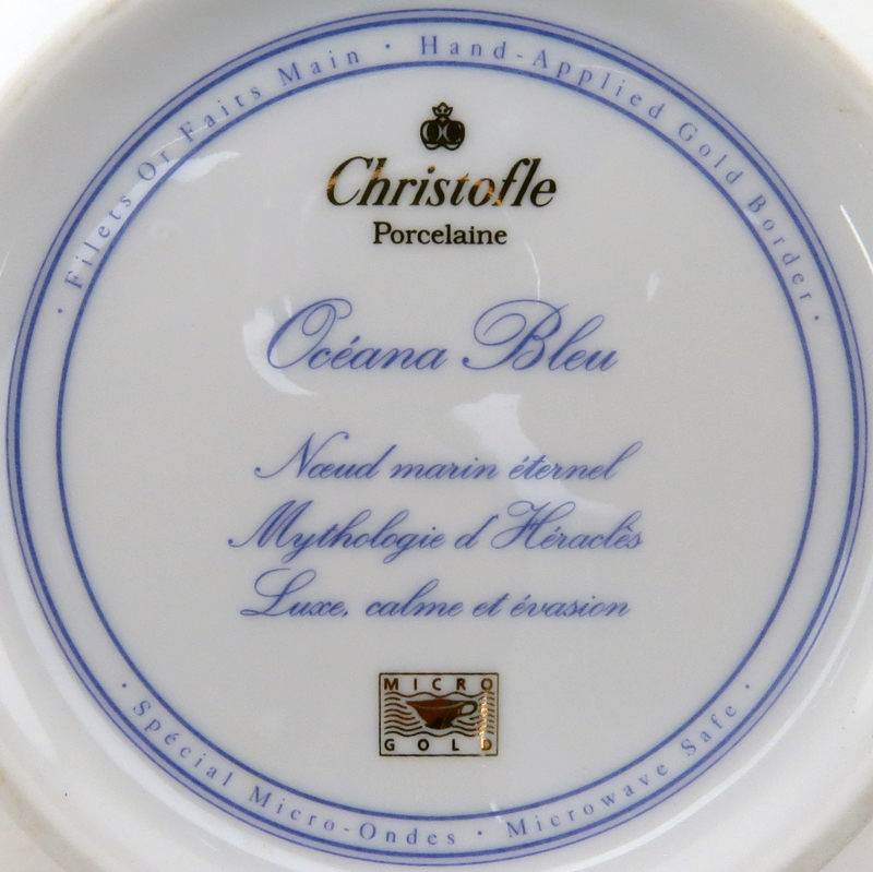 Seventy Six (76) Piece Christofle "Oceana Bleu Ginkgo" Porcelain Dinnerware
