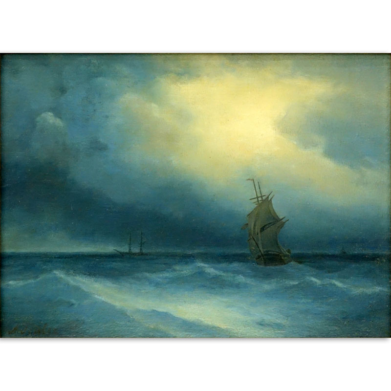 Adolf Ivanovich Fessler (1826-1885) Oil on Artist Board, Ships on Open Water