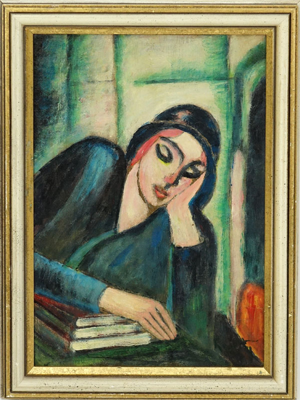 J†nos Kmetty, Hungarian (1889-1975) Oil on Artist Board, Portrait of Woman