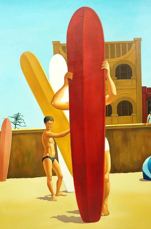 After: Jeffrey Smart, Australian (1921-2013) Oil on Canvas, "Surfer Boys"