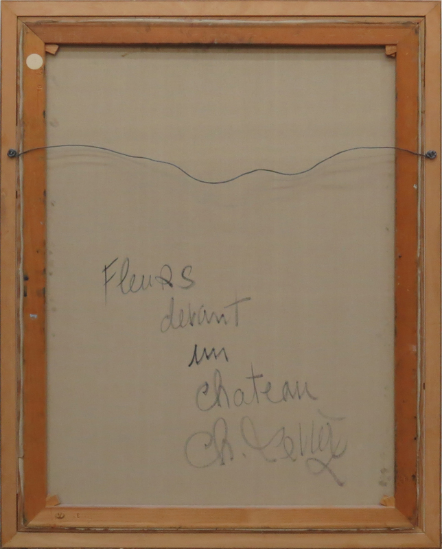Charles Levier, French  (1920-2003) "Fleurs Devant un Chateau" Oil on Canvas Signed Lower Left