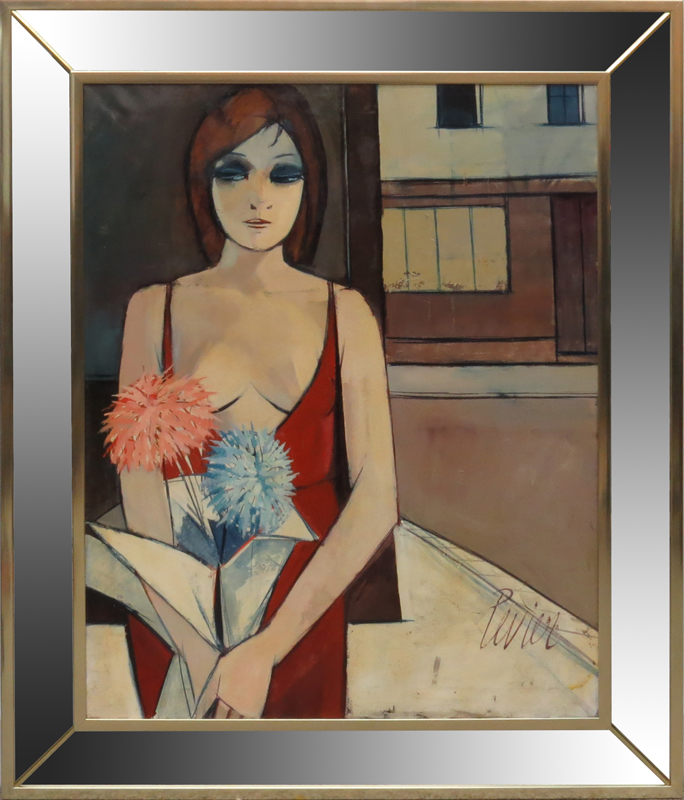 Charles Levier, French  (1920-2003) "Femme Dans La Rue" Oil on Canvas Signed Lower Right