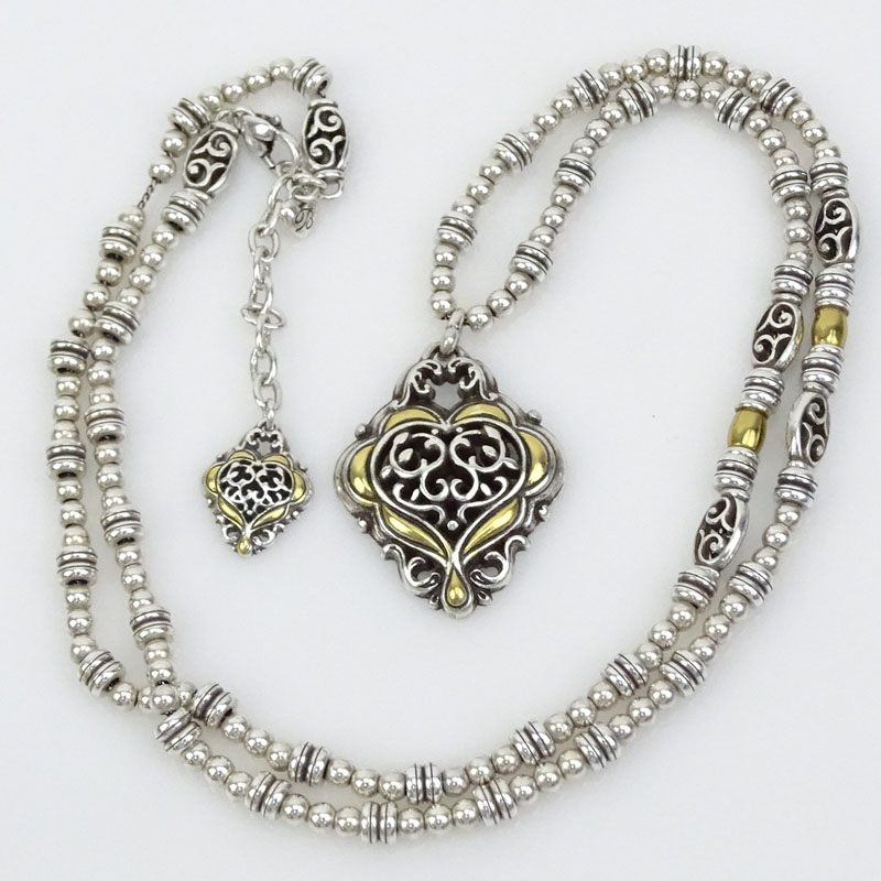 Ostby & Barton Co. Sterling Silver 10 Karat Gold Filled Beaded Necklace and Pendant.