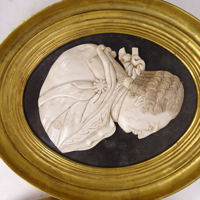 Pair of 20th Century Framed Carved Marble Relief Portrait Plaques, George and Martha Washington