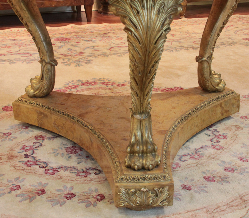 Modern Regency Style Giltwood Specimen Marble and Scagliola Center Table