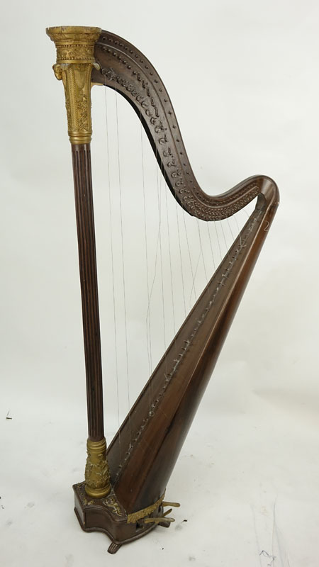 19th Century French Empire Carved Wood Harp