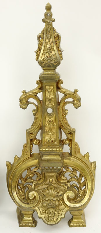 Pair of 19/20th Century Ornate Brass Andirons/Wall Brackets