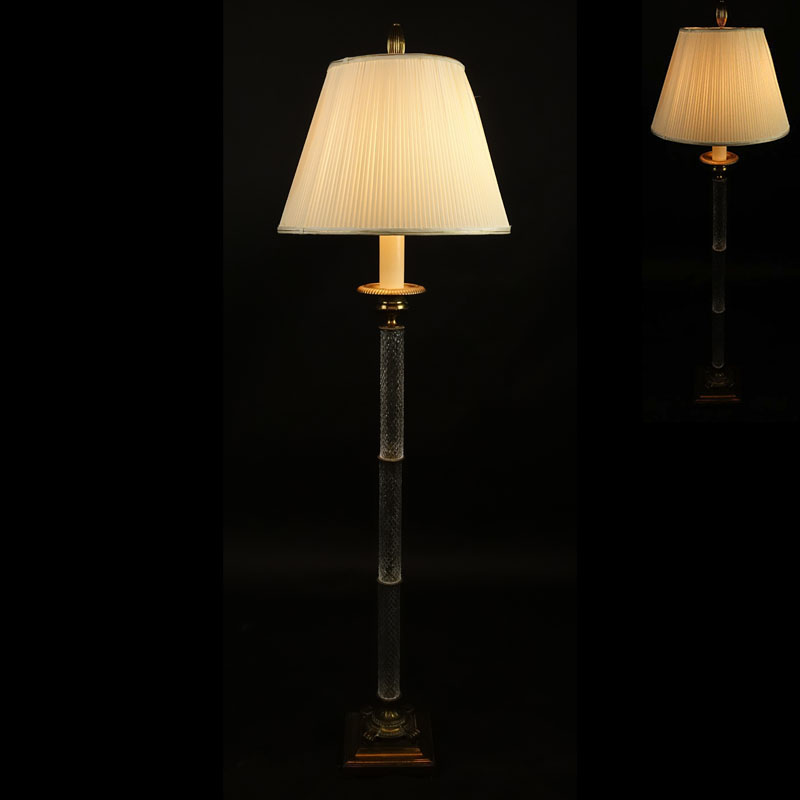 Vintage Crystal and Brass Baccarat Style Stick Floor Lamp