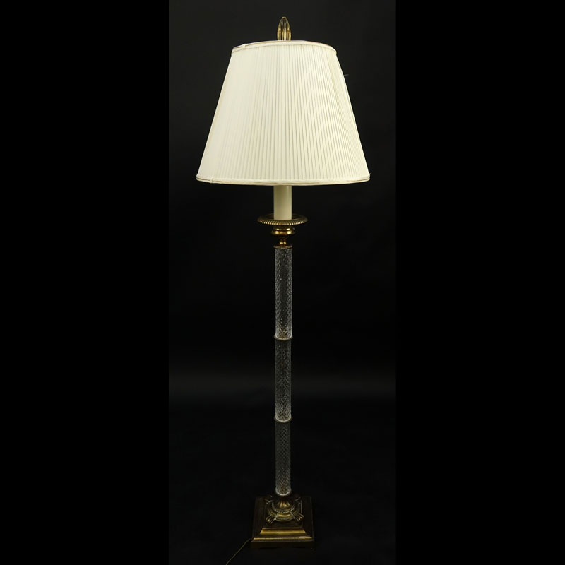 Vintage Crystal and Brass Baccarat Style Stick Floor Lamp