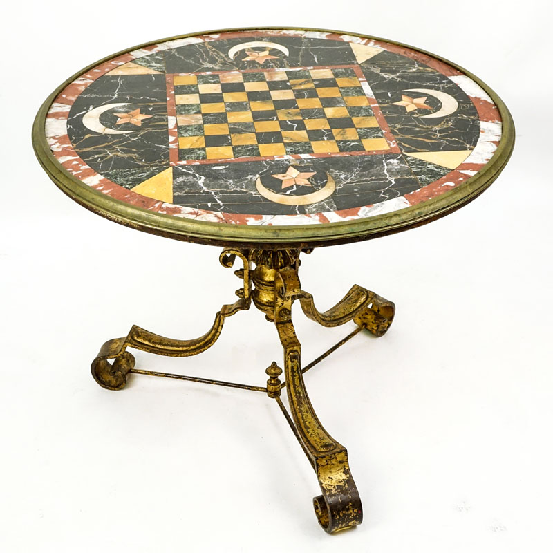 19th Century Italian Pietra Dura Round Marble Specimen Game Table