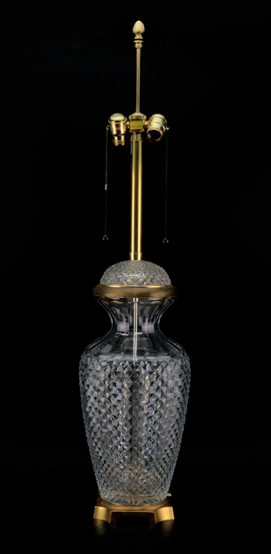 Large Baccarat Style Cut Crystal and Bronze Mounted Lamp