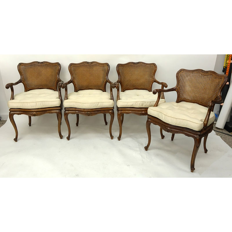 Grouping of Four (4) Vintage Carved Wood Double Cane Arm Chairs