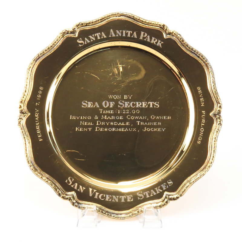 Tiffany & Co. Vermeil Sterling Silver Trophy Plate "San Vincente Stakes,1998"