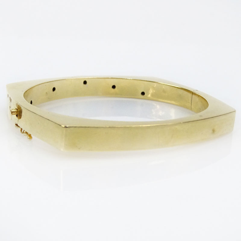 Vintage 14 Karat Yellow Gold and Diamond Hinged Bangle Bracelet