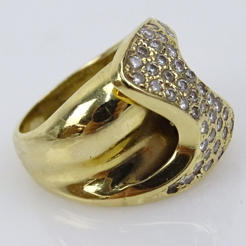 Vintage 14 Karat Yellow Gold and Pave Set Round Cut Diamond Ring