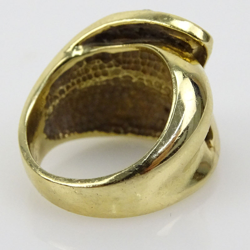 Vintage 14 Karat Yellow Gold and Pave Set Round Cut Diamond Ring