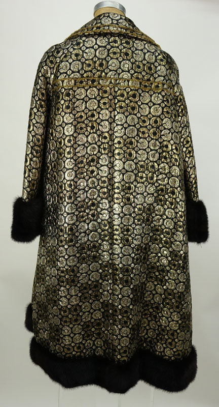 Lady's Vintage Vinchi Hand Tailored Hong Kong Brocade Evening Coat with Ranch Mink Trim