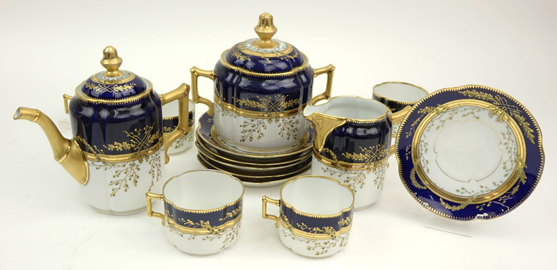 Fifteen (15) Piece Austrian Ernst Wahliss Porcelain Coffee/Tea Service Including: Coffee Pot, Tea Pot, Creamer and Six (6) Cups with Saucers