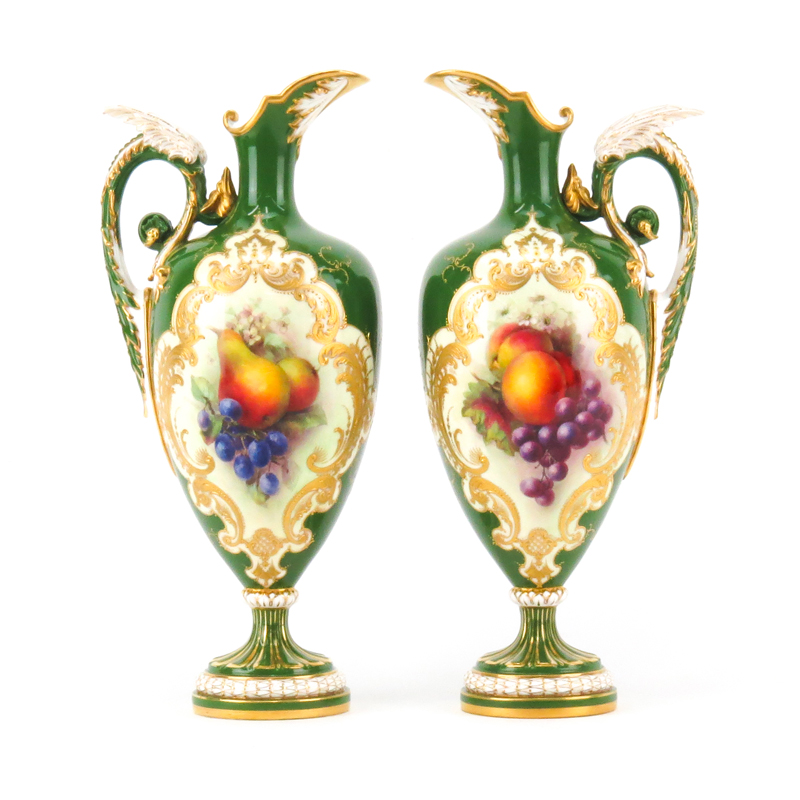Pair of Royal Worcester Gilt Hand Painted Ewer
