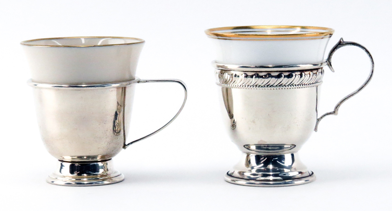 Eighteen (18) Sterling Silver and Porcelain Demitasse Cups