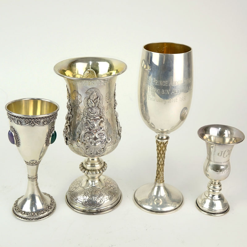 Grouping of Four (4) Sterling and Hallmarked Chalices and Kiddush Cups