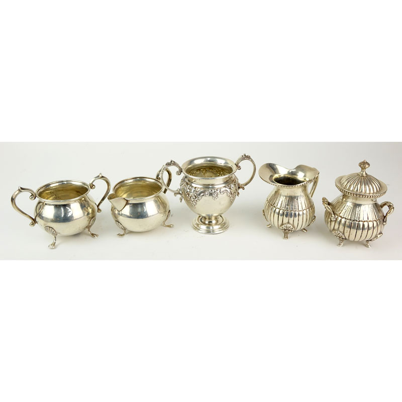 Grouping of Five (5) Sterling Silver and 800 Silver Creamers and Sugars