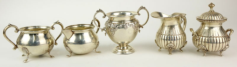 Grouping of Five (5) Sterling Silver and 800 Silver Creamers and Sugars