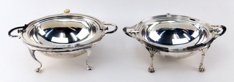 Two Sheffield Silver Plate Domed Roll Top Servers