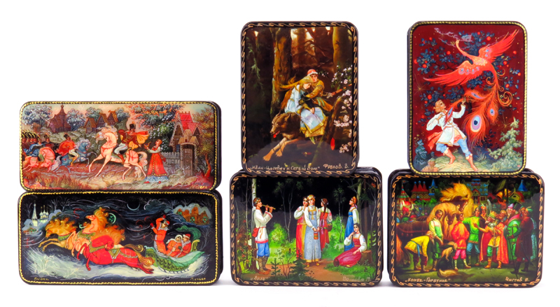 Collection of Six (6) Russian Lacquer Boxes
