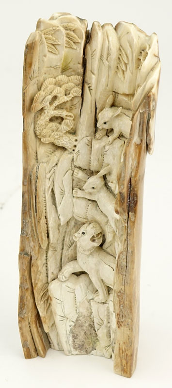 Antique Chinese Mammoth Tusk Carving Depicting Animals
