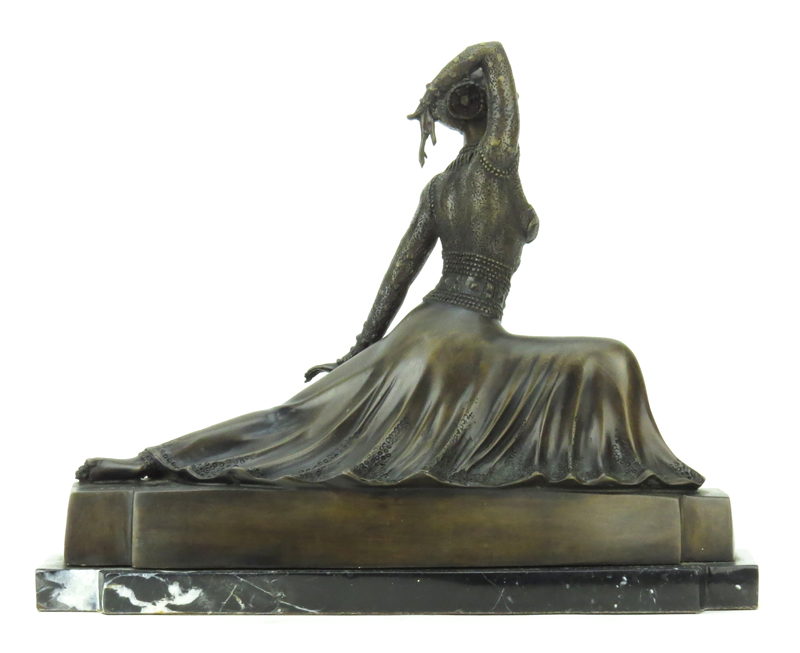 Mid Century Art Deco Chiparus Style Bronze Sculpture on Black Marble Base