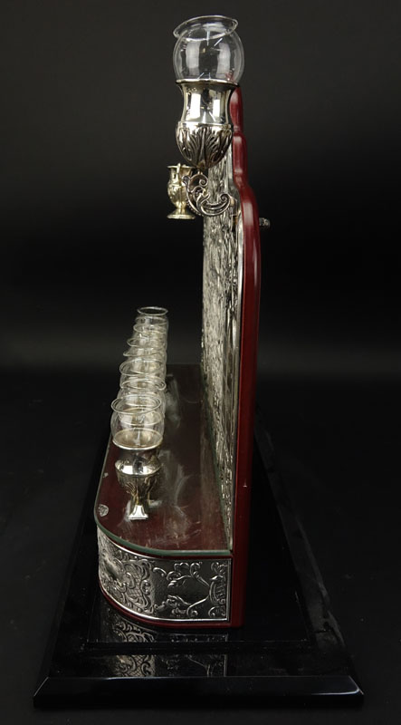 A Fine Sterling Silver Menorah On Lucite Stand With Cover