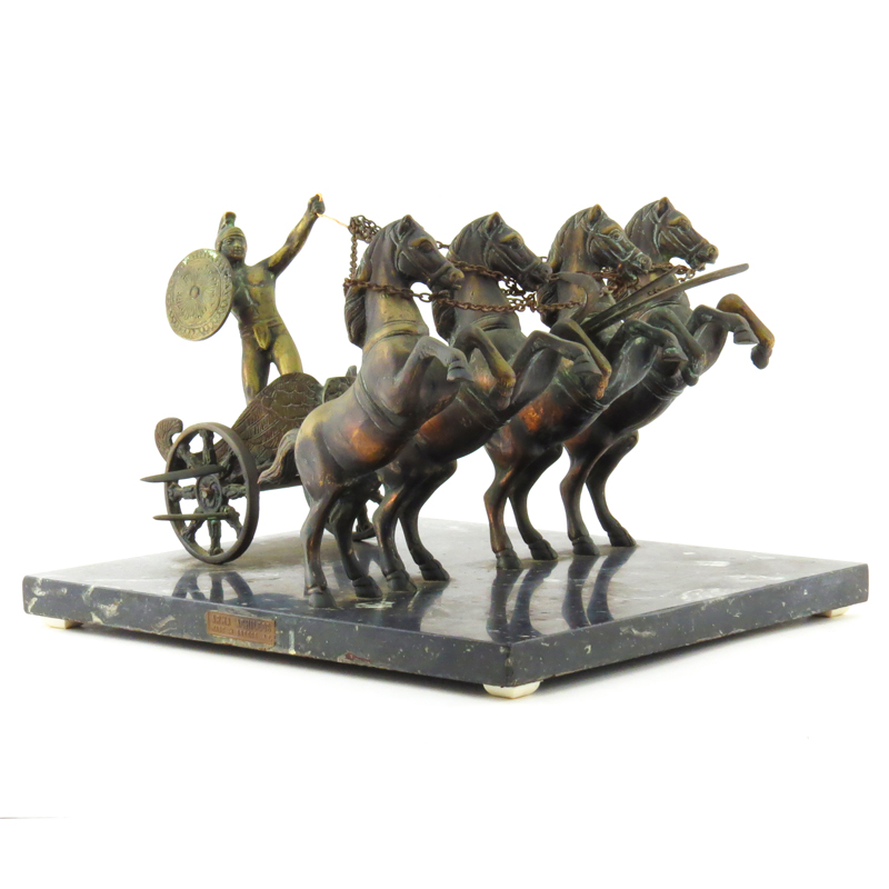 Arma Archileos (20th Century) Horse Drawn Chariot Bronze Sculpture on Marble Base