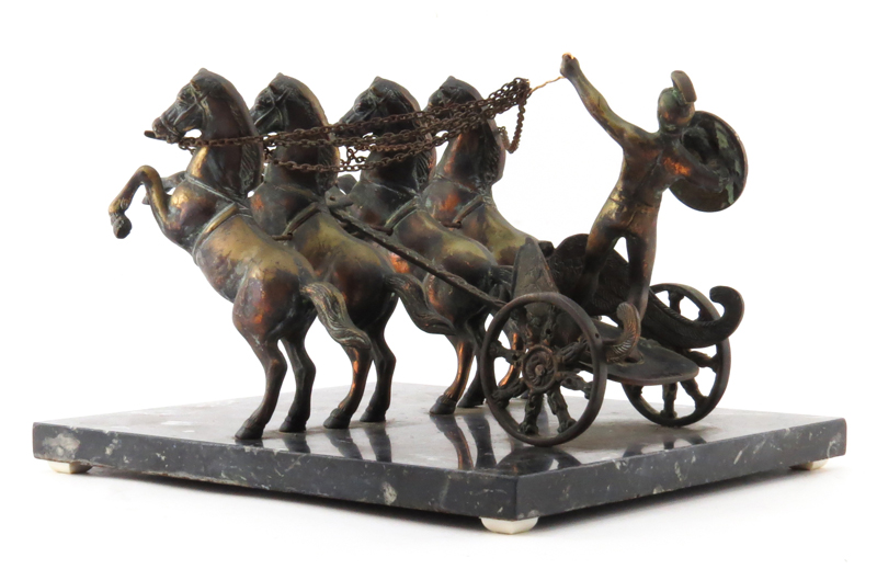 Arma Archileos (20th Century) Horse Drawn Chariot Bronze Sculpture on Marble Base