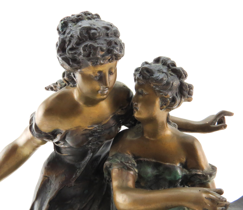 After: Auguste Moreau, French (1834-1917) "Romance" Bronze Sculpture on Marble Base