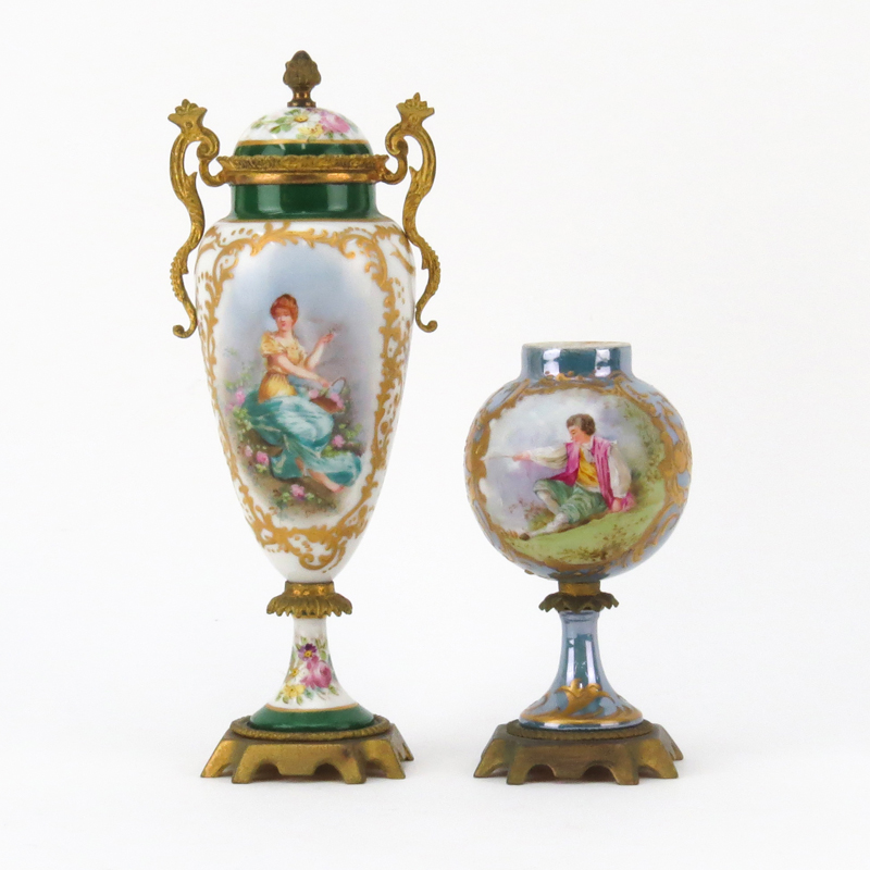 Two (2) Sevres Porcelain Miniature Bronze Mounted Urns