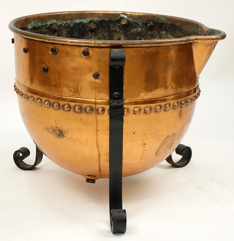 Large Copper Candy Kettle On Iron Stand
